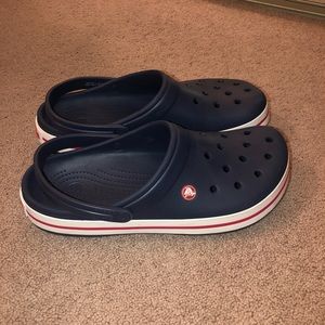 Red white and blue crocs